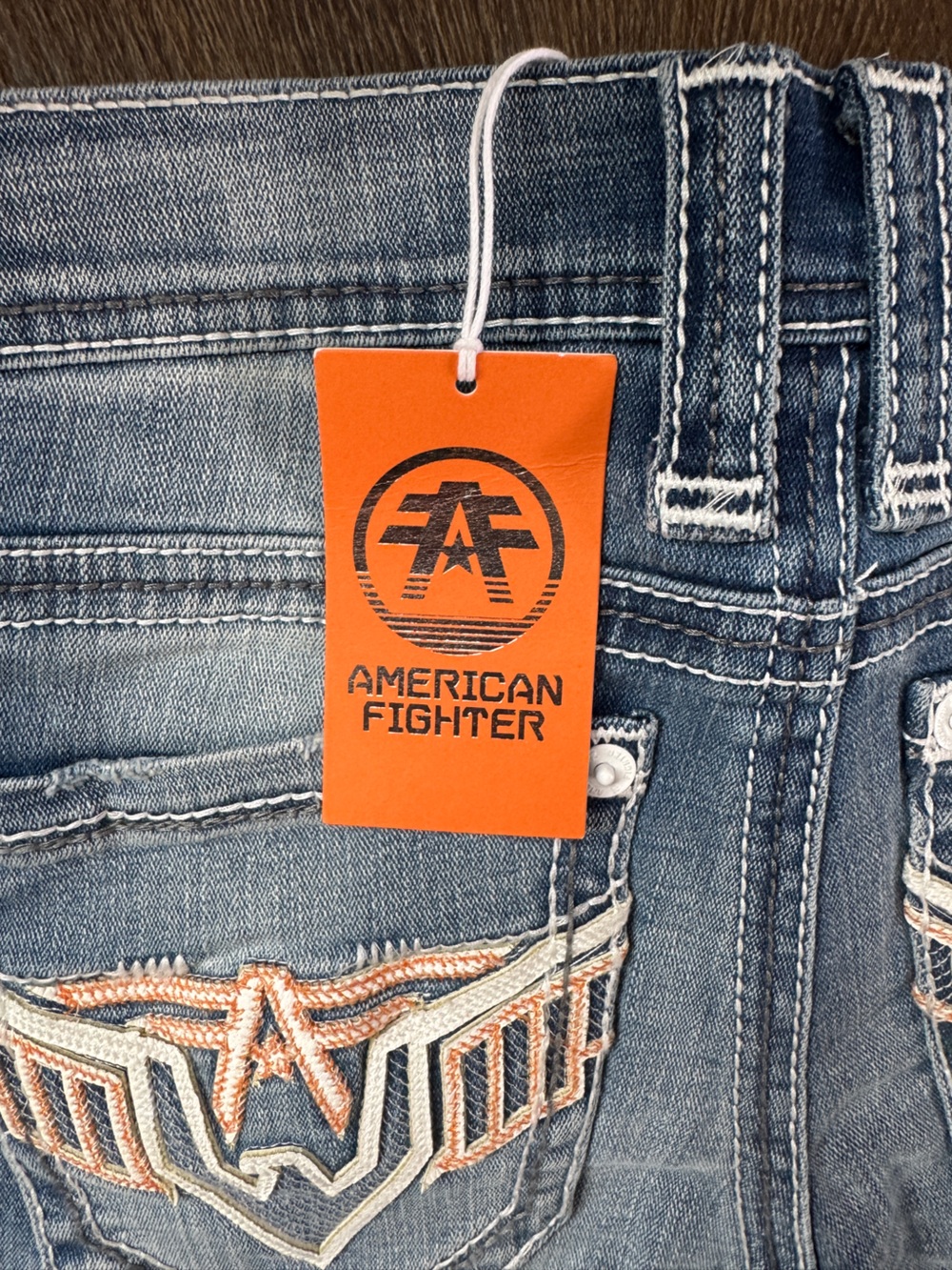 American Fighter Distressed Men's/Unisex Skinny Jeans Embroidered Thrashed Sz 28 - Picture 7 of 8